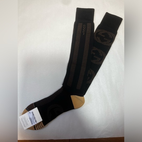 NWT Gucci Interlocking G Furia Long Socks -Black Cotton Blend Size L (26-28 cm) - Picture 5 of 7